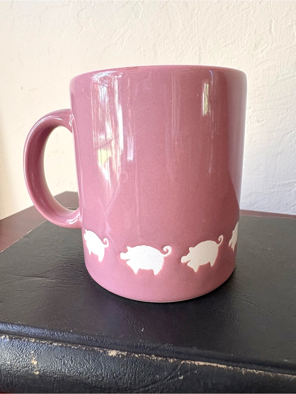 Vintage Waechtersbach pink mug featuring a white pig design made in Spain